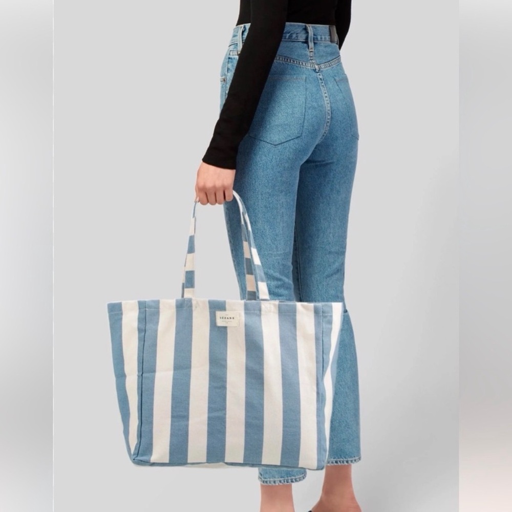 Sezane Striped Blue and White Tote Bag